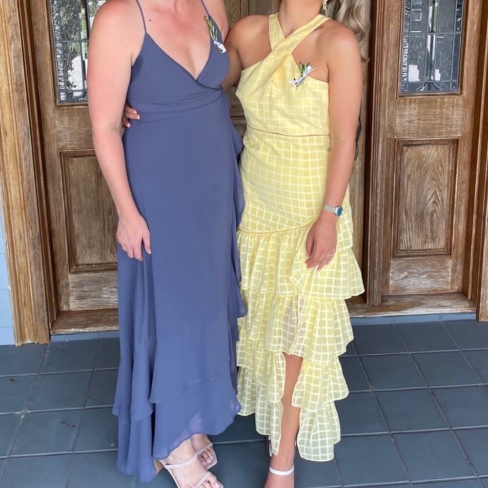 Likely Reni Ruffle Midi Dress in Yellow Size 8 Garden Party Wedding Guest